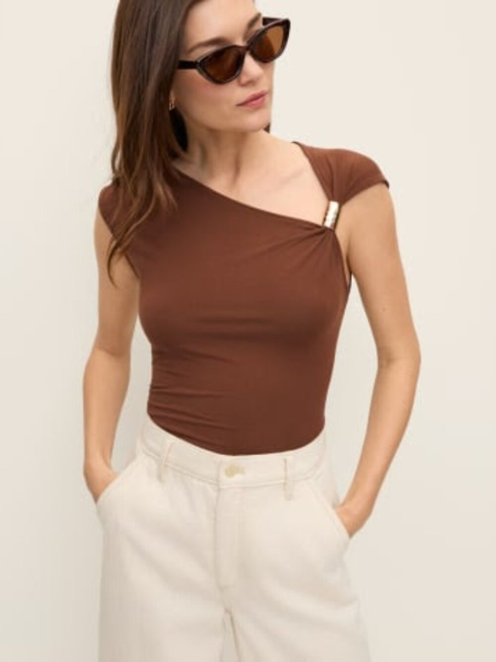NWT Ann Taylor Brown Asymmetrical Hardware Top XL